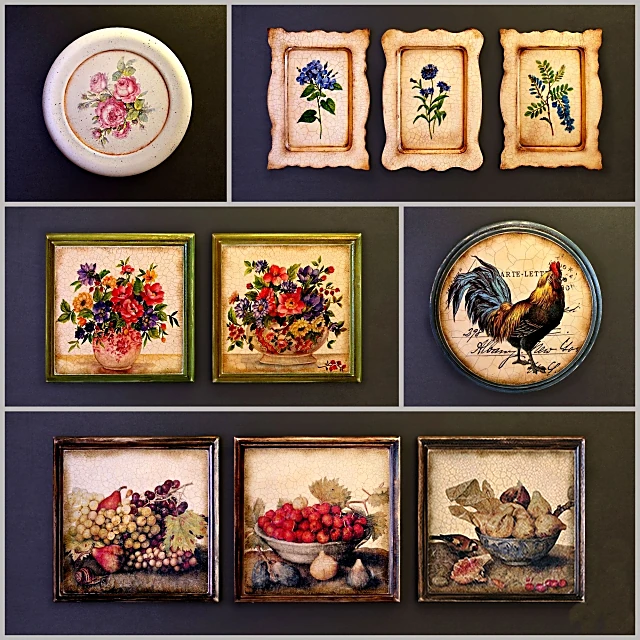 Collection of Pictures with Rustic Floral and Fruit Motifs