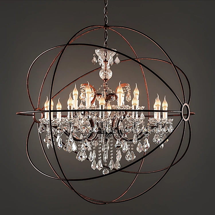 Crystal Chandelier with Gyroscopic Metal Frame