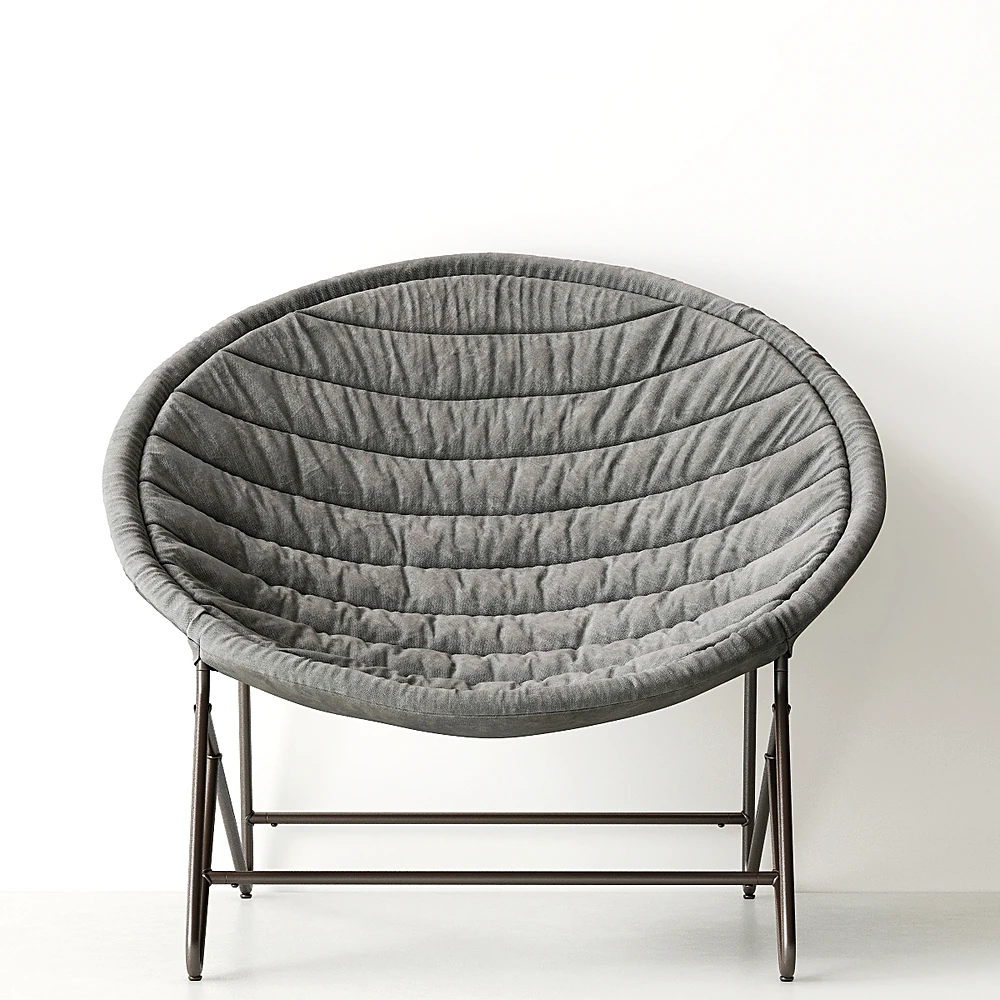 Outdoor Lounge Chair with Quilted Grey Fabric