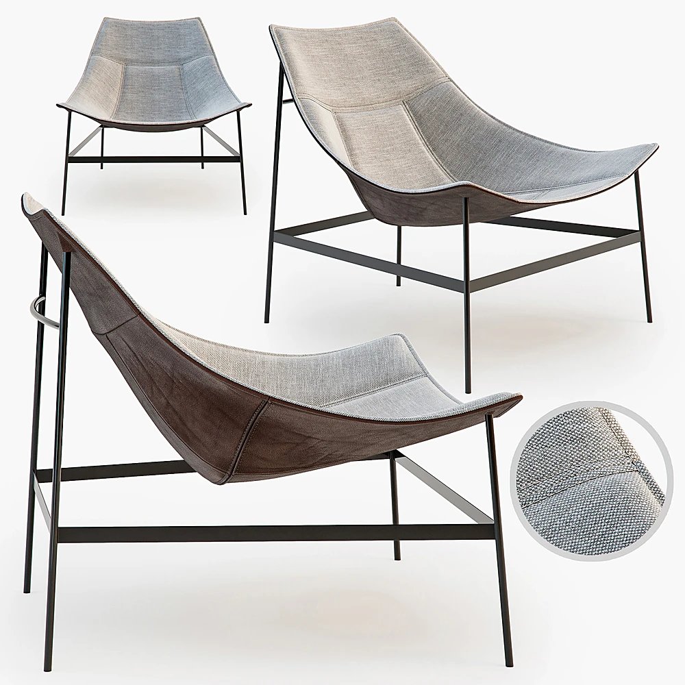 Fabric and Leather Sling Lounge Chair