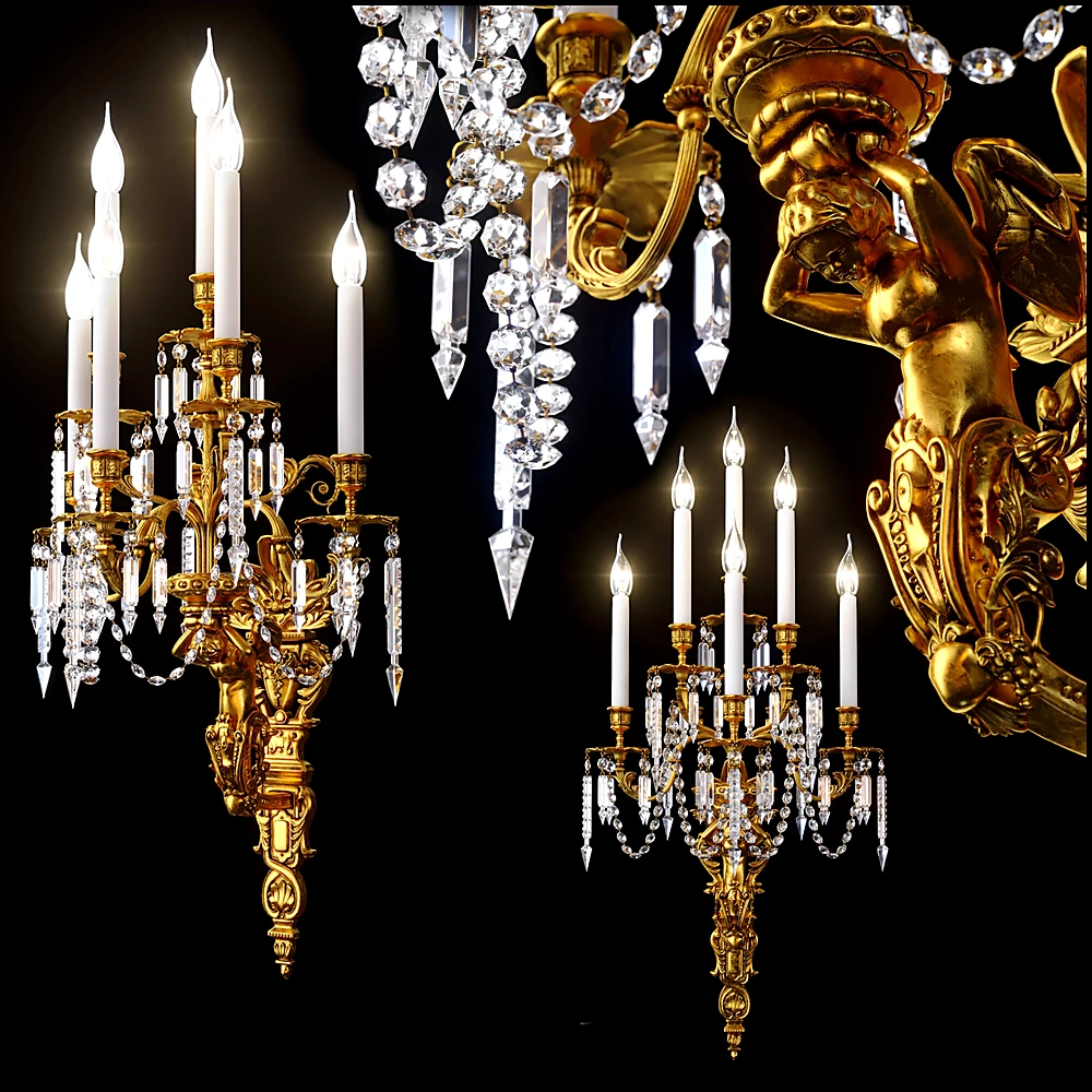Ornate Gilded Metal and Crystal Chandelier