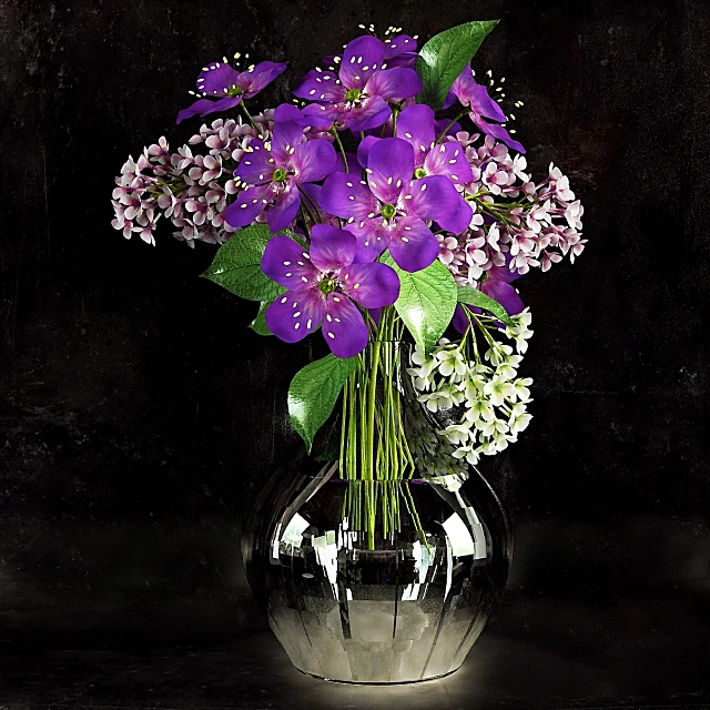 Bouquet of flowers in a vase with vibrant purple flowers