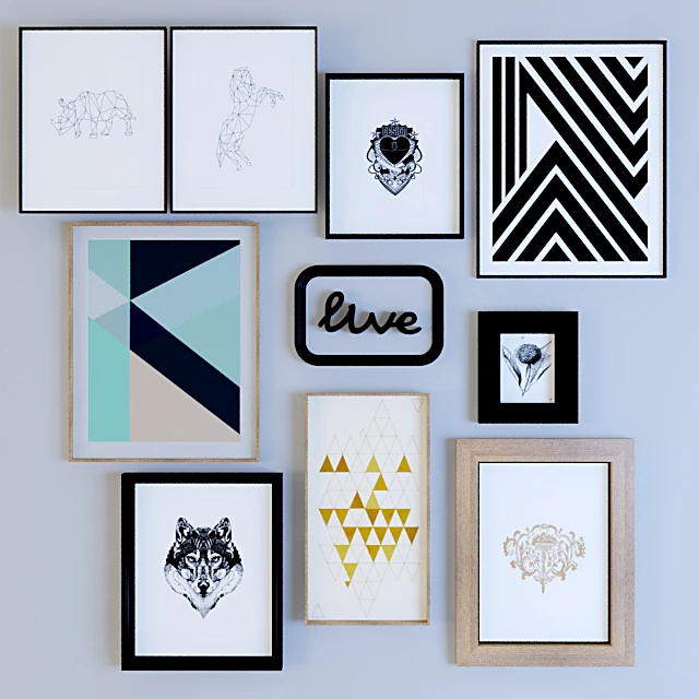 Collection of pictures with geometric and abstract prints