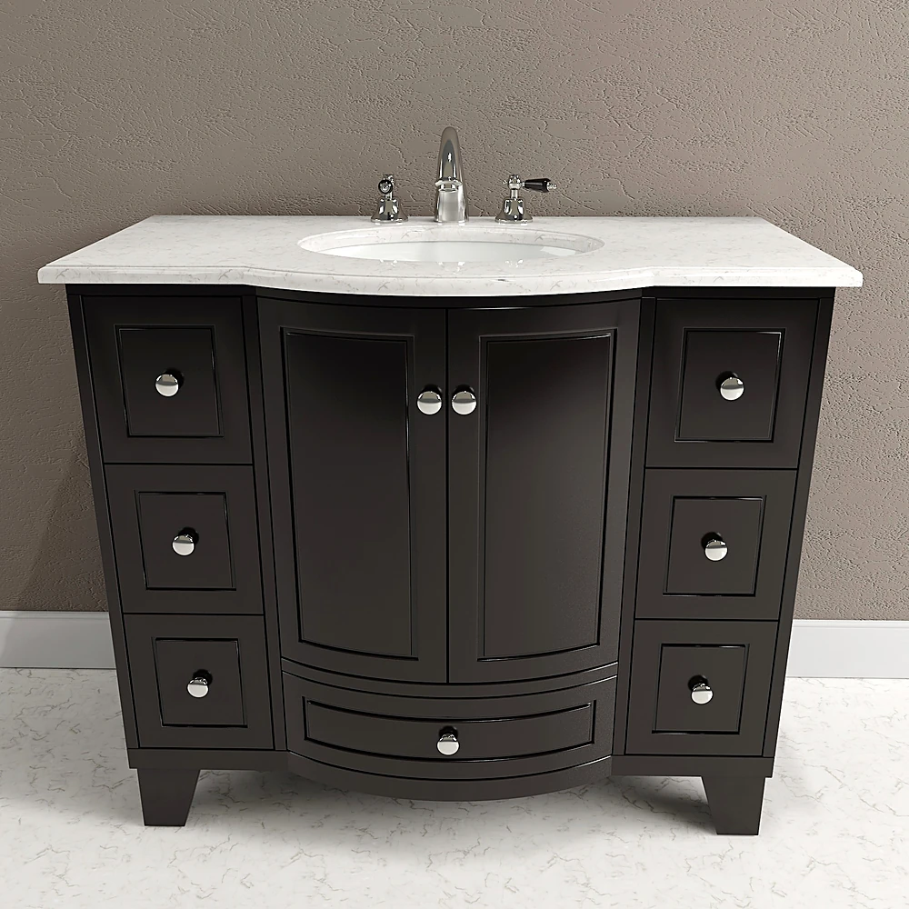 Carrara Marble Washbasin Vanity with Dark Wood Finish