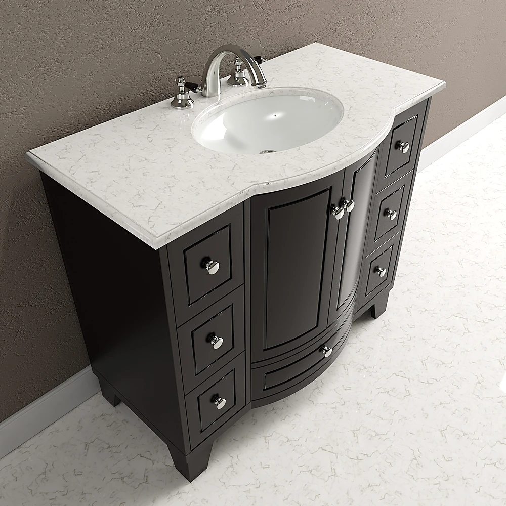 Carrara Marble Washbasin Vanity with Dark Wood Finish (2)