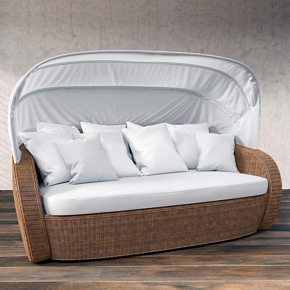 Outdoor Daybed with Woven Rattan and Canopy