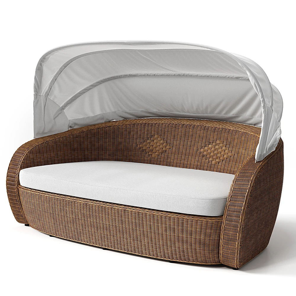 Outdoor Daybed with Woven Rattan and Canopy (2)