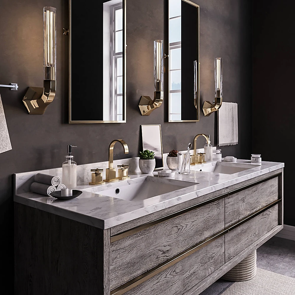 Double Vanity Bathroom Furniture with Wood and Marble Top (2)