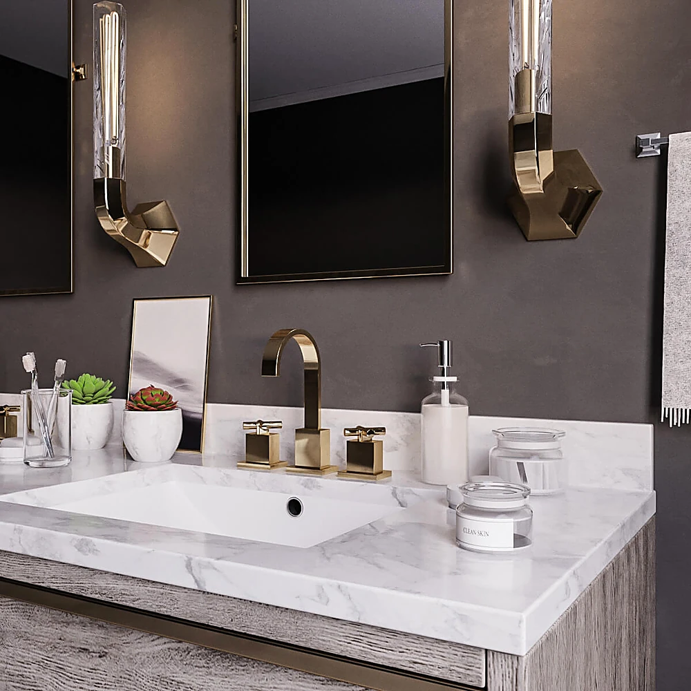Double Vanity Bathroom Furniture with Wood and Marble Top (3)