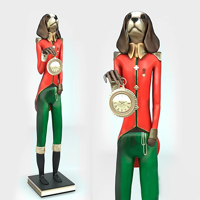 Decorative Dog Figurine in Uniform with Pocket Watch