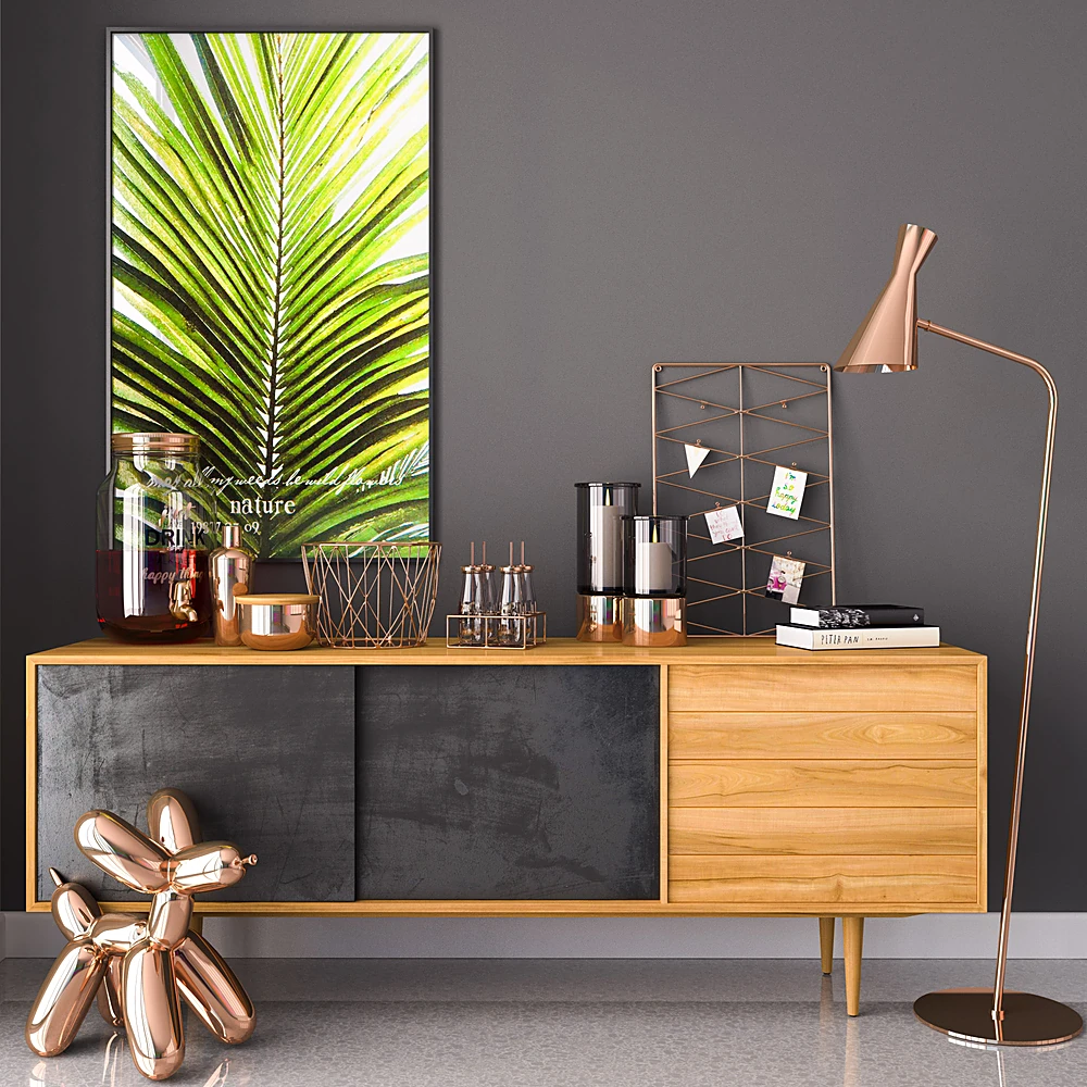 Modern Wood Sideboard with Dark Sliding Panels