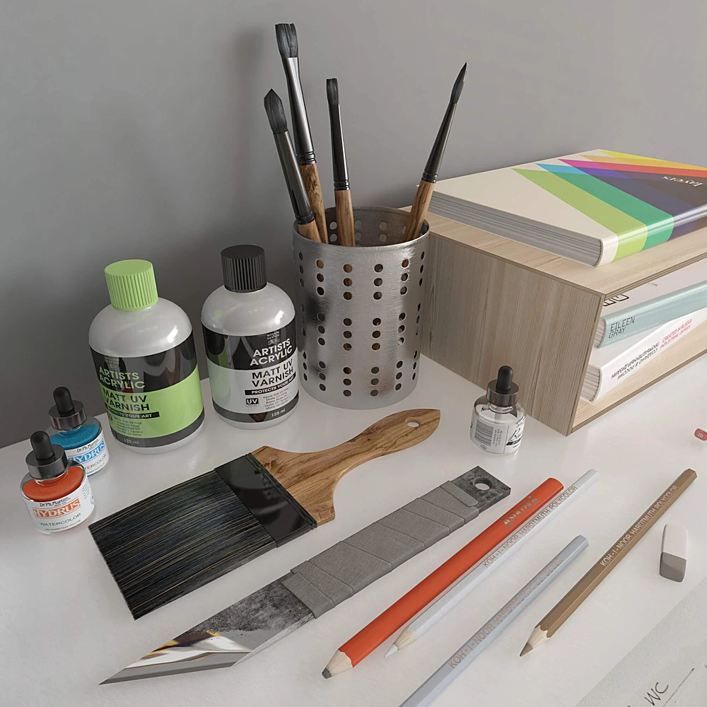 Modern Working Space Set with Art Supplies (2)
