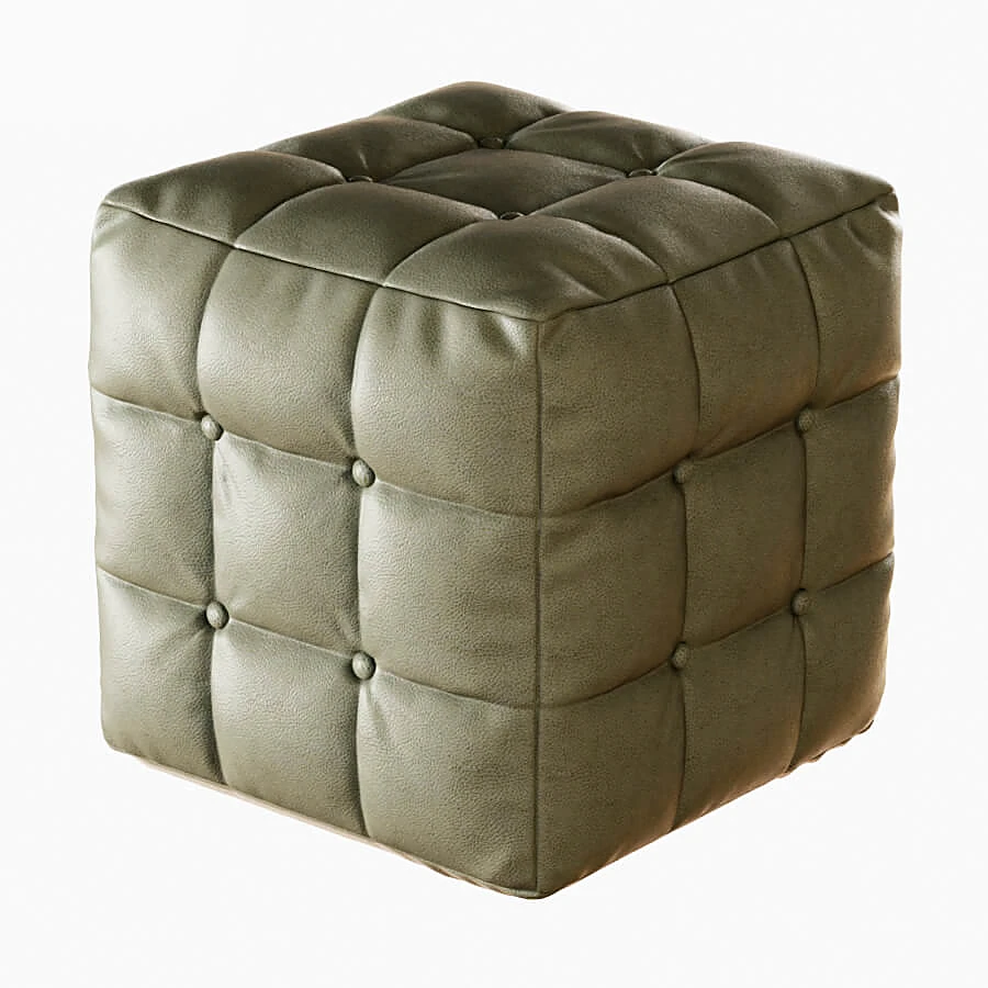 Classic Button-Tufted Leather Pouf