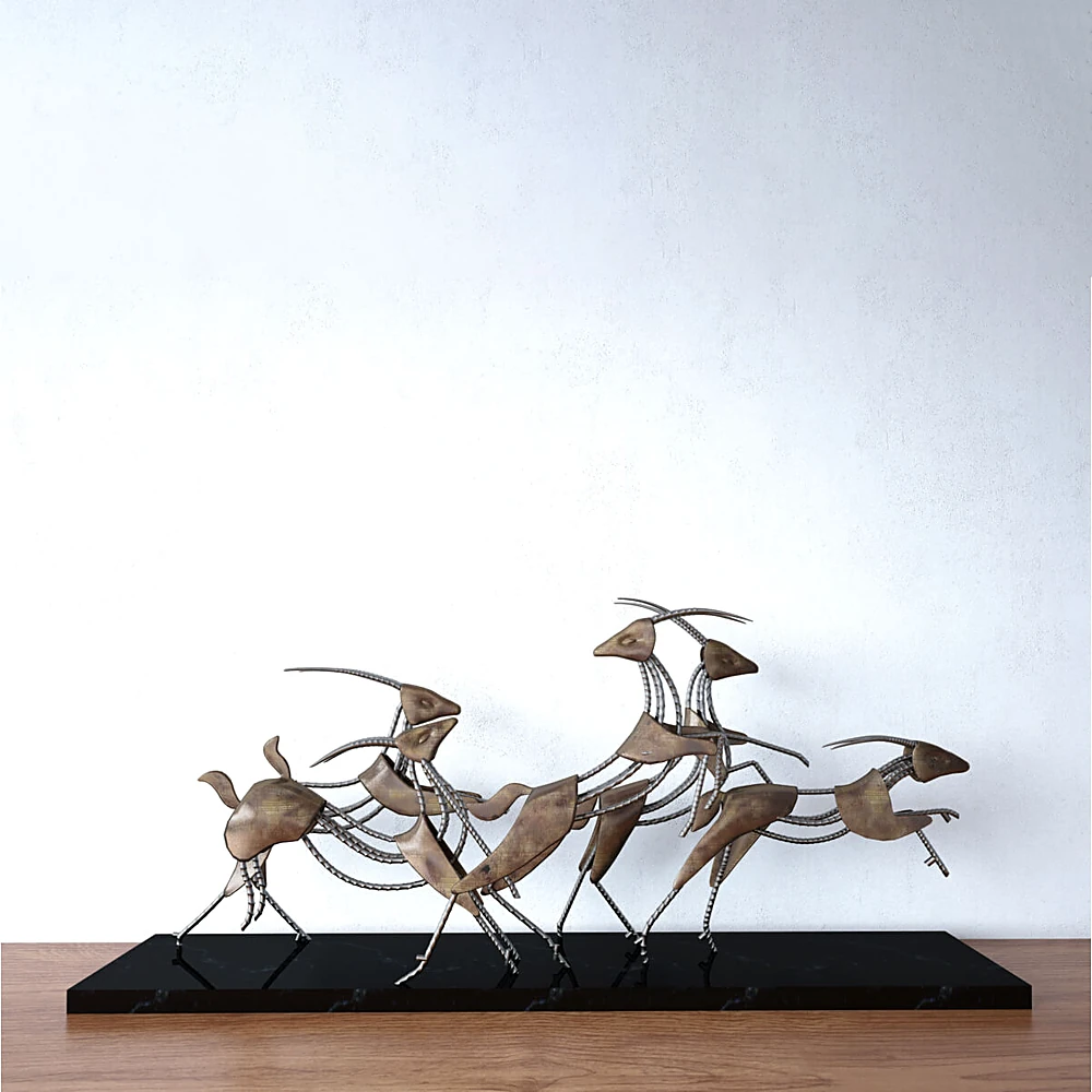 Decorative Sculpture with Abstract Metal Deer