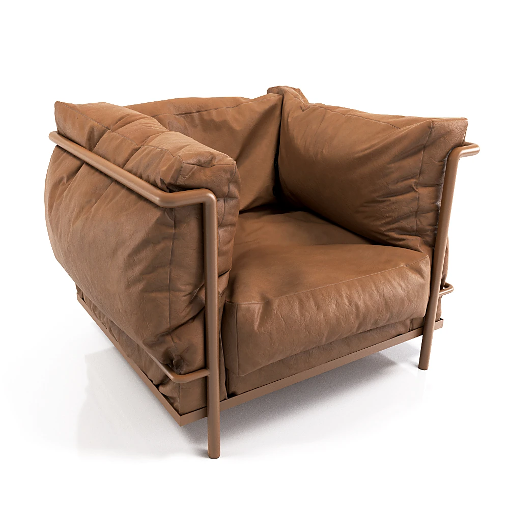 Armchair with Brown Leather and Metal Frame (2)