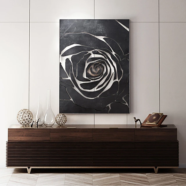 Fluted Dark Wood Credenza Sideboard