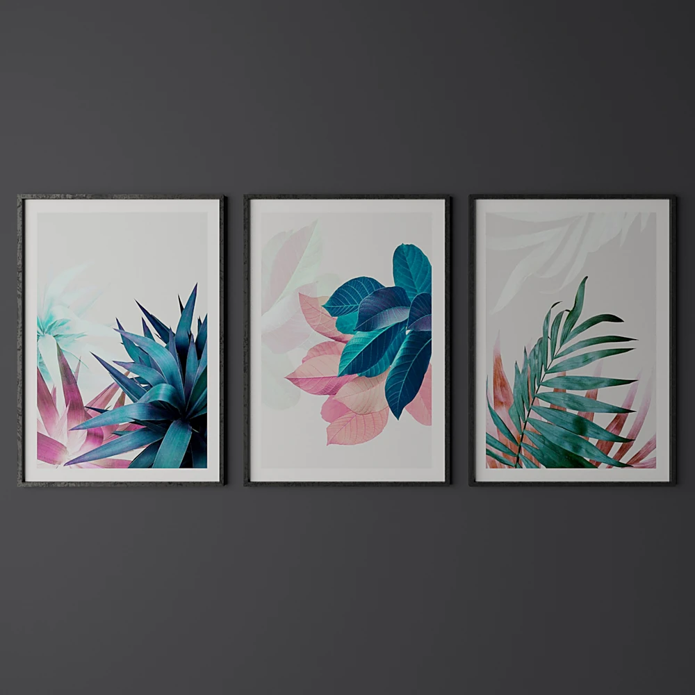 Set of Tropical Leaf Prints with Modern Frames