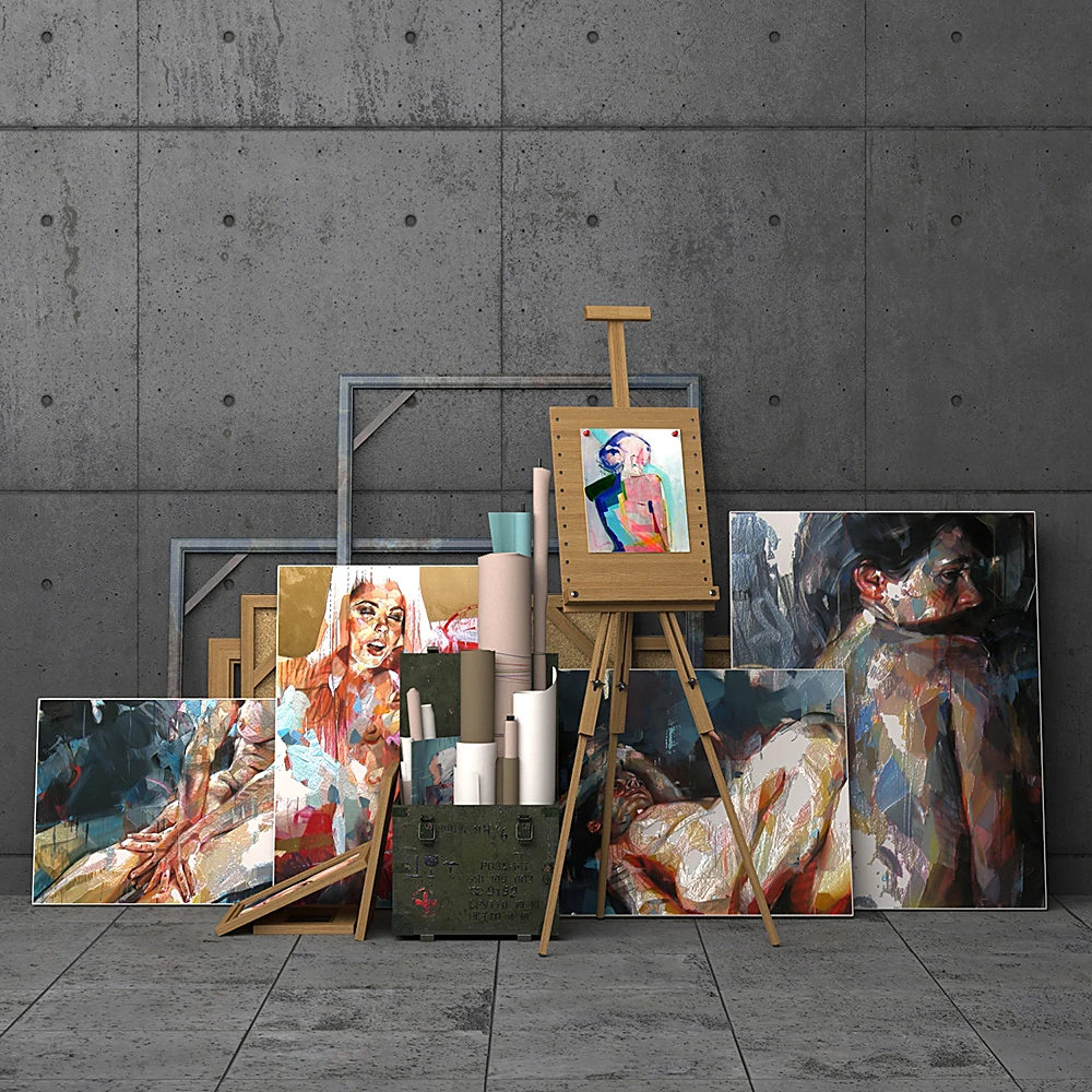 Art Studio Decor Set with Abstract Paintings