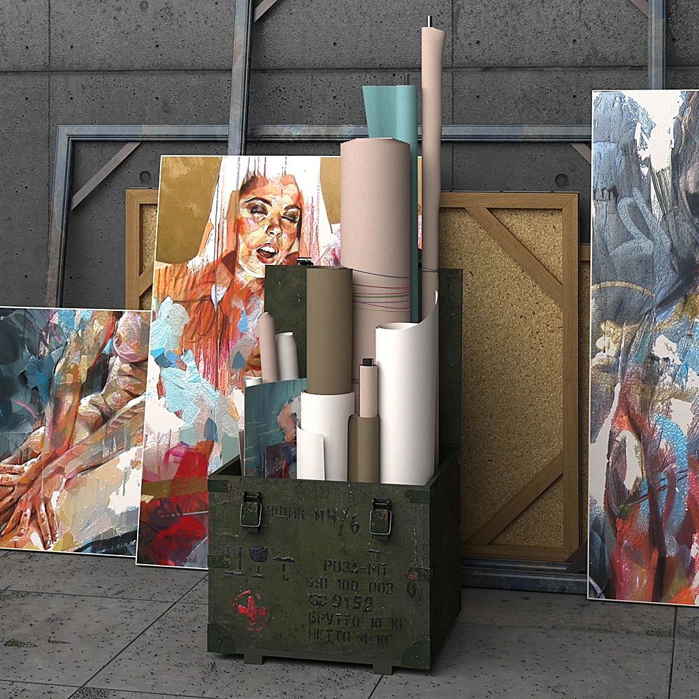 Art Studio Decor Set with Abstract Paintings (2)