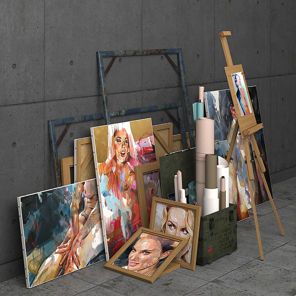 Art Studio Decor Set with Abstract Paintings (3)
