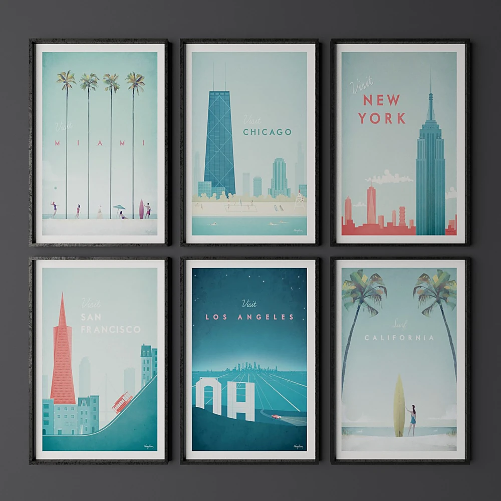 Vintage Travel Poster Set with Minimalist Cityscapes (2)