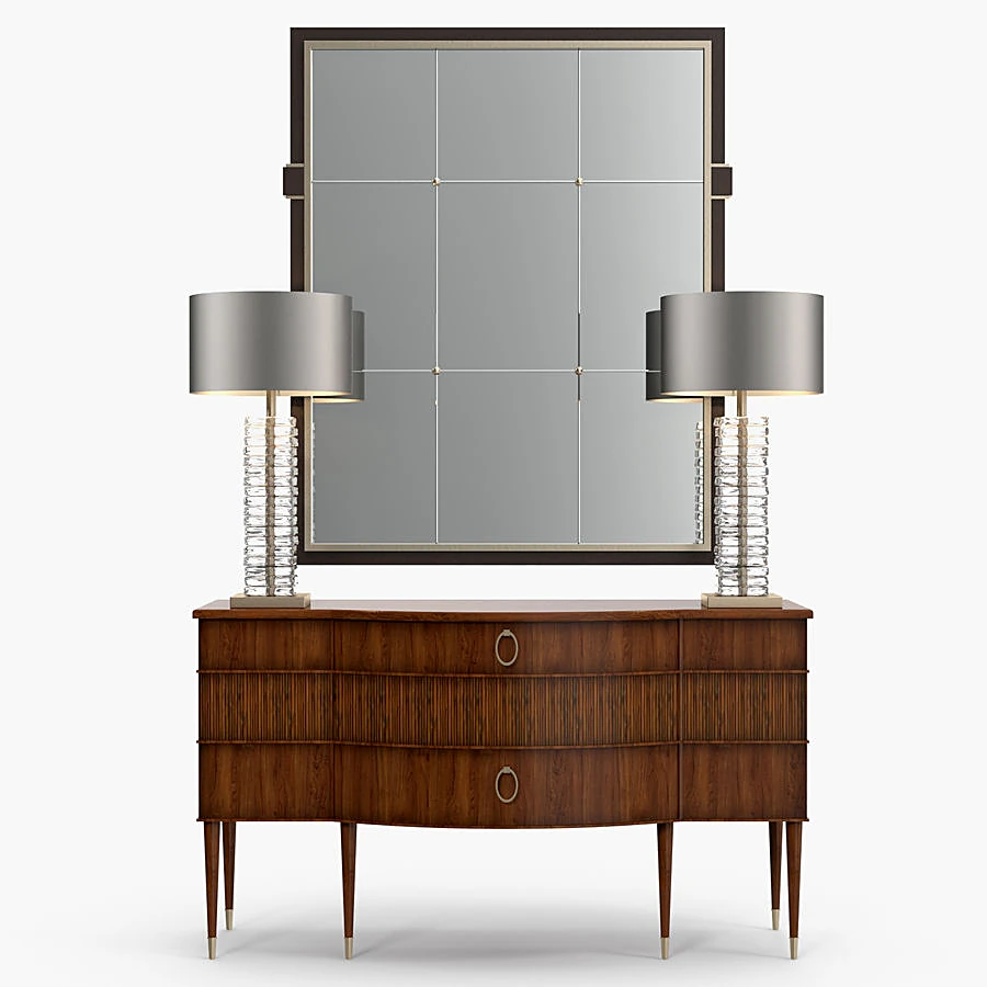 Chest of Drawers with Curved Wood and Crystal Lamps