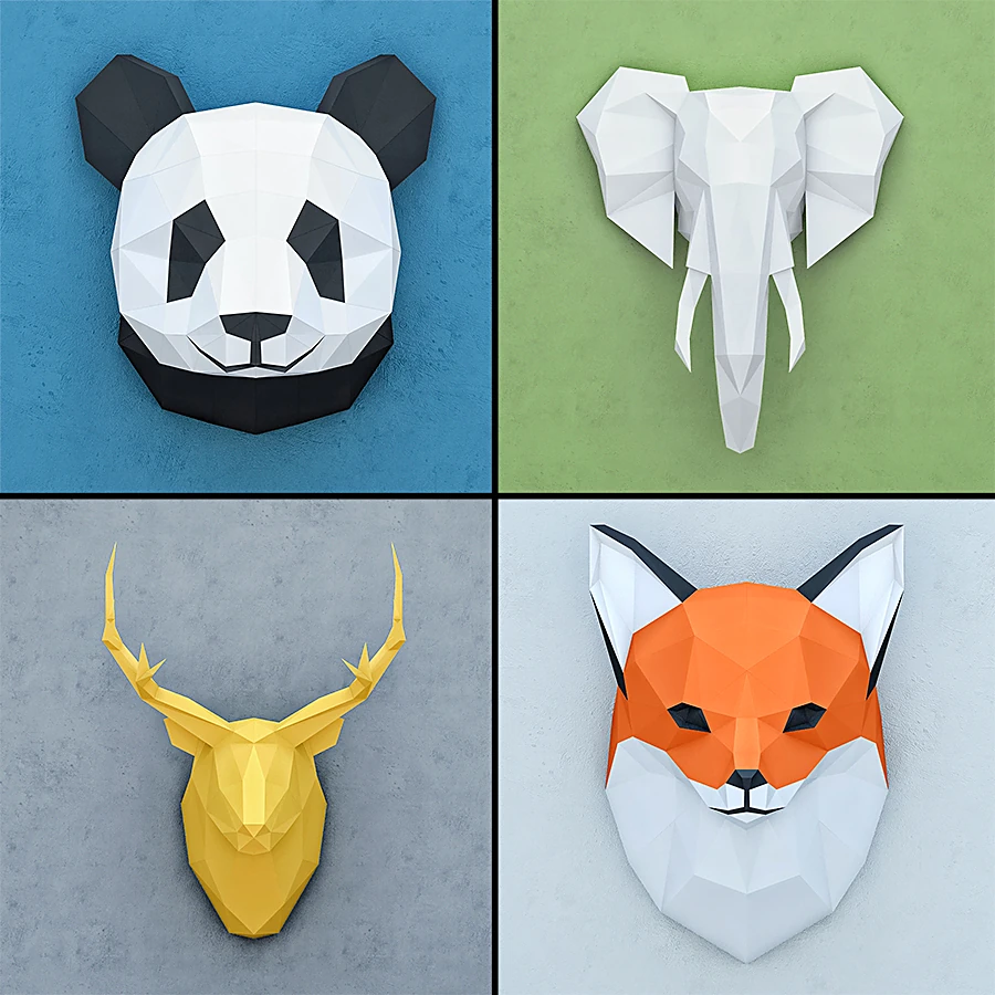 Geometric Paper Animal Heads Wall Decor
