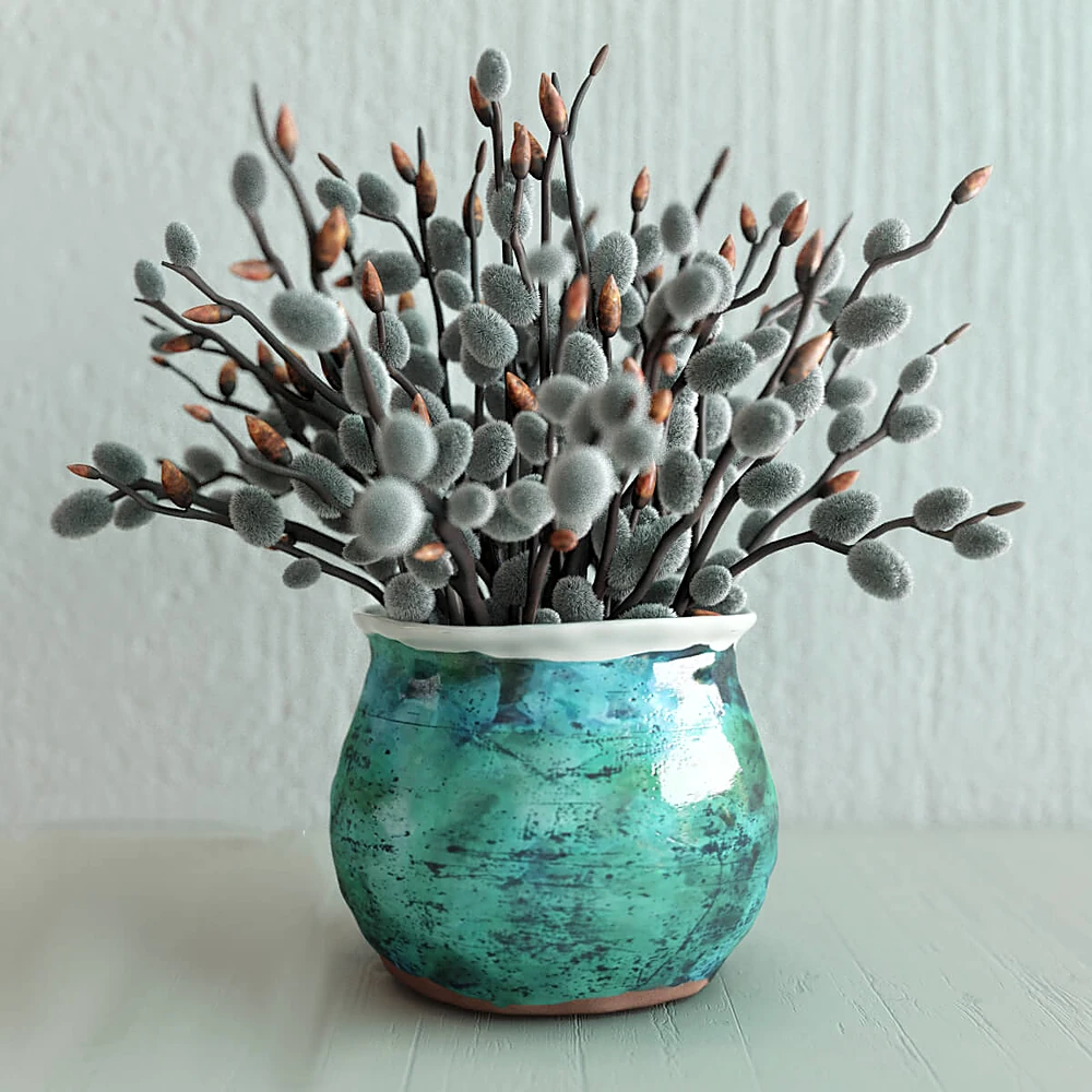 Pussy Willow Bouquet with Rustic Ceramic Vase