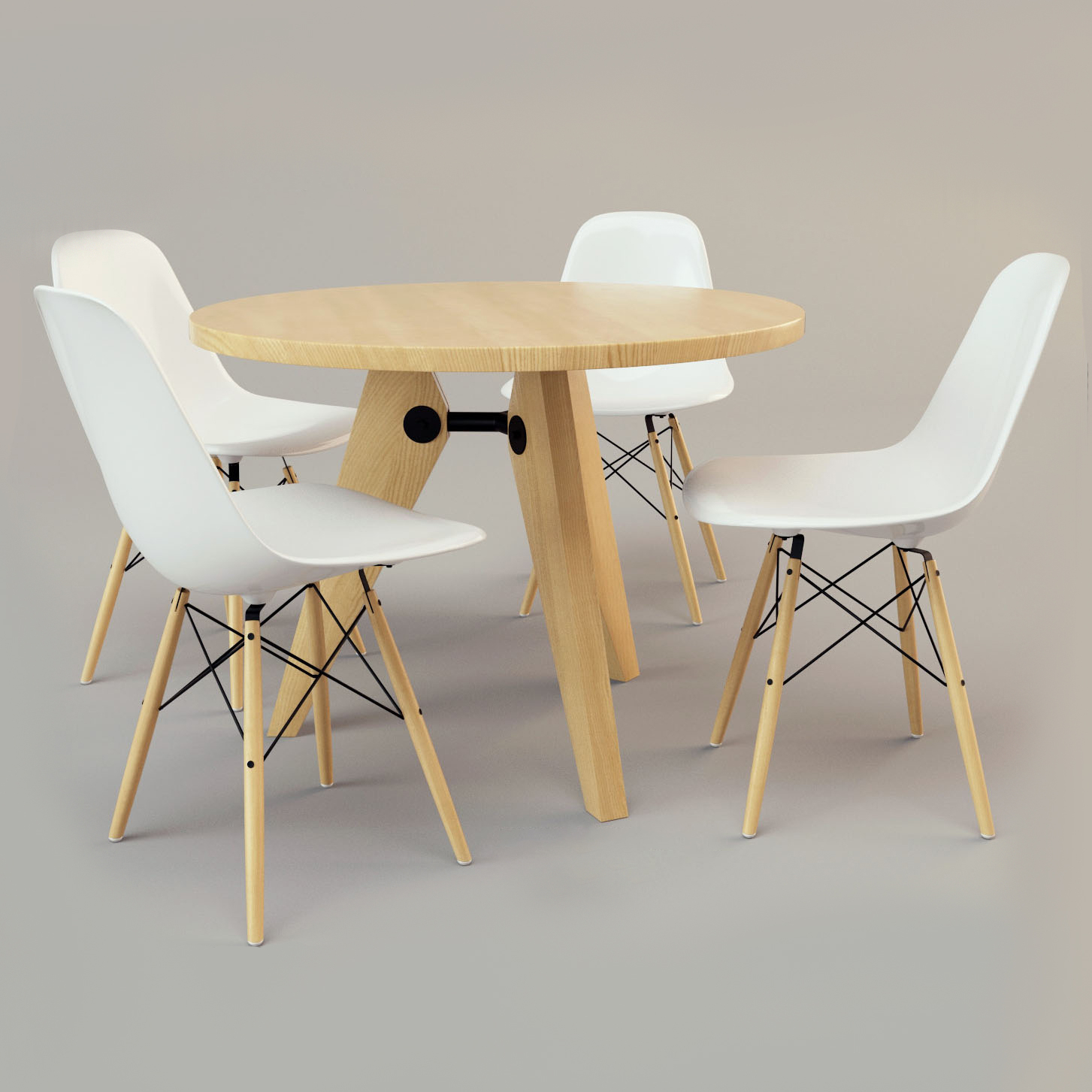 Wooden table with chairs - download 3d model | ZeelProject.com
