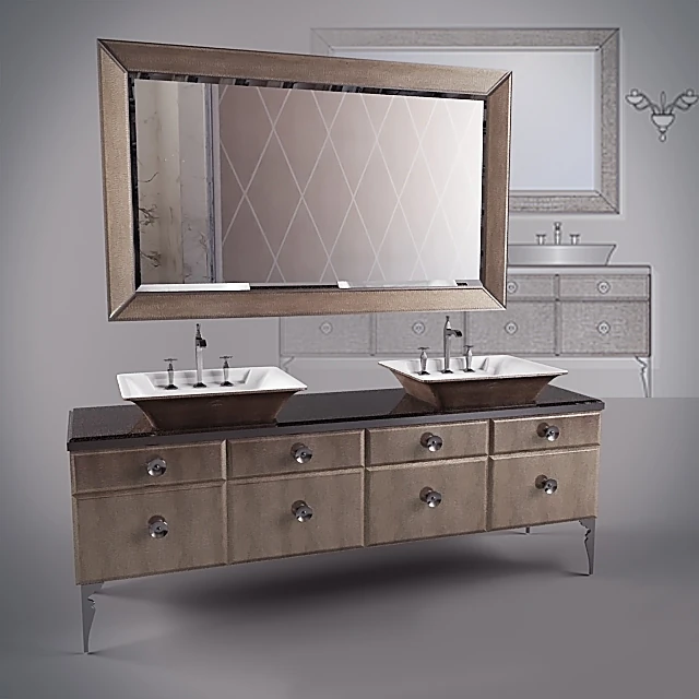 Bathroom Vanity with Double Washbasins and Textured Finish