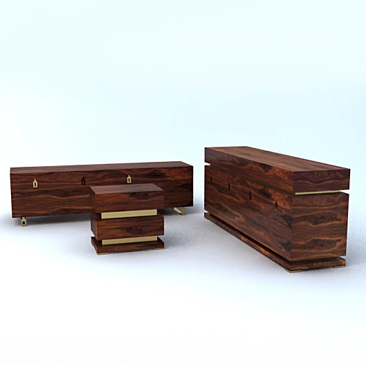 Bedroom Furniture Set with Dark Wood and Brass Accents