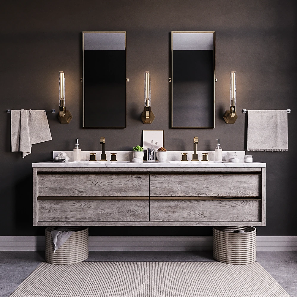 Bathroom Vanity Set with Weathered Wood and Marble