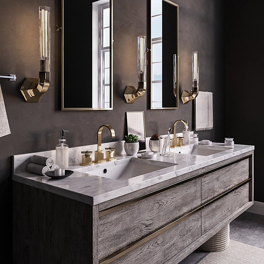 Bathroom Vanity Set with Weathered Wood and Marble (2)