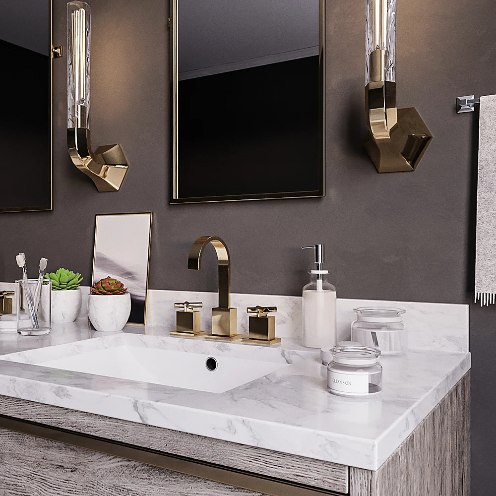 Bathroom Vanity Set with Weathered Wood and Marble (3)