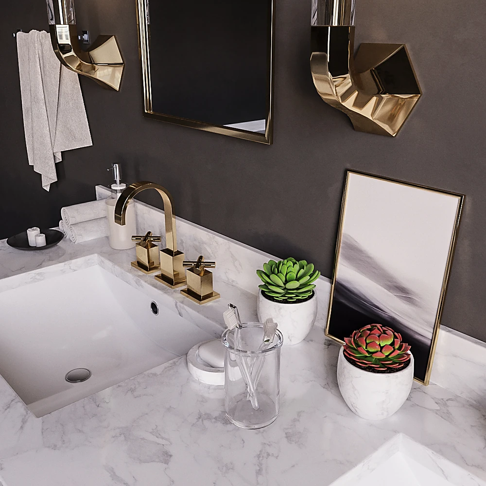 Bathroom Vanity Set with Weathered Wood and Marble (5)