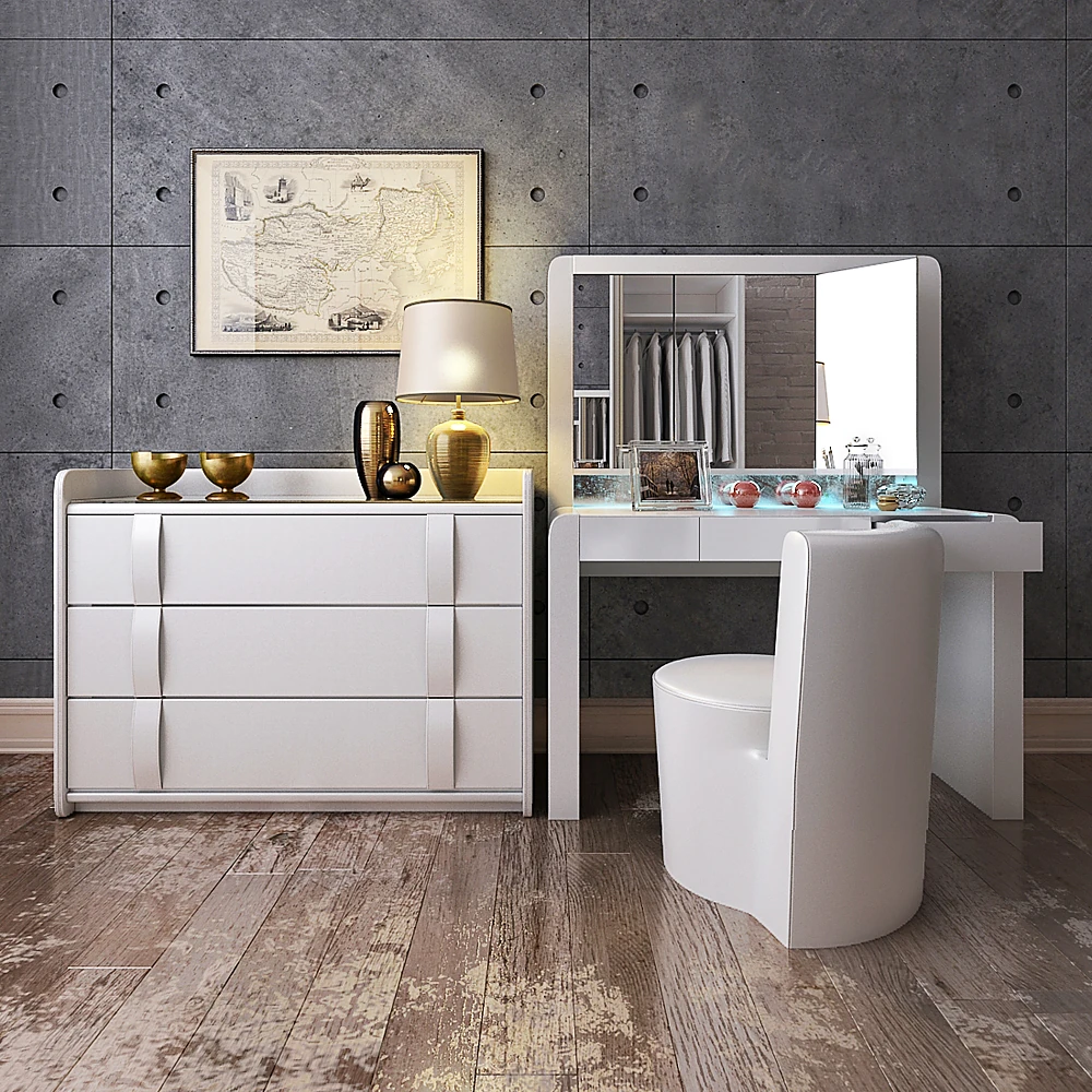 Modern Dressing Table Set with Mirror and Chest of Drawers