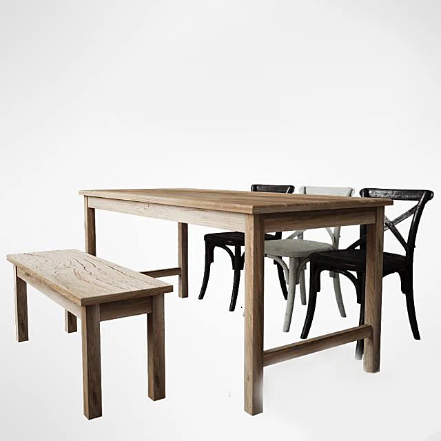 Wooden Dining Table Set with Bench and Chairs