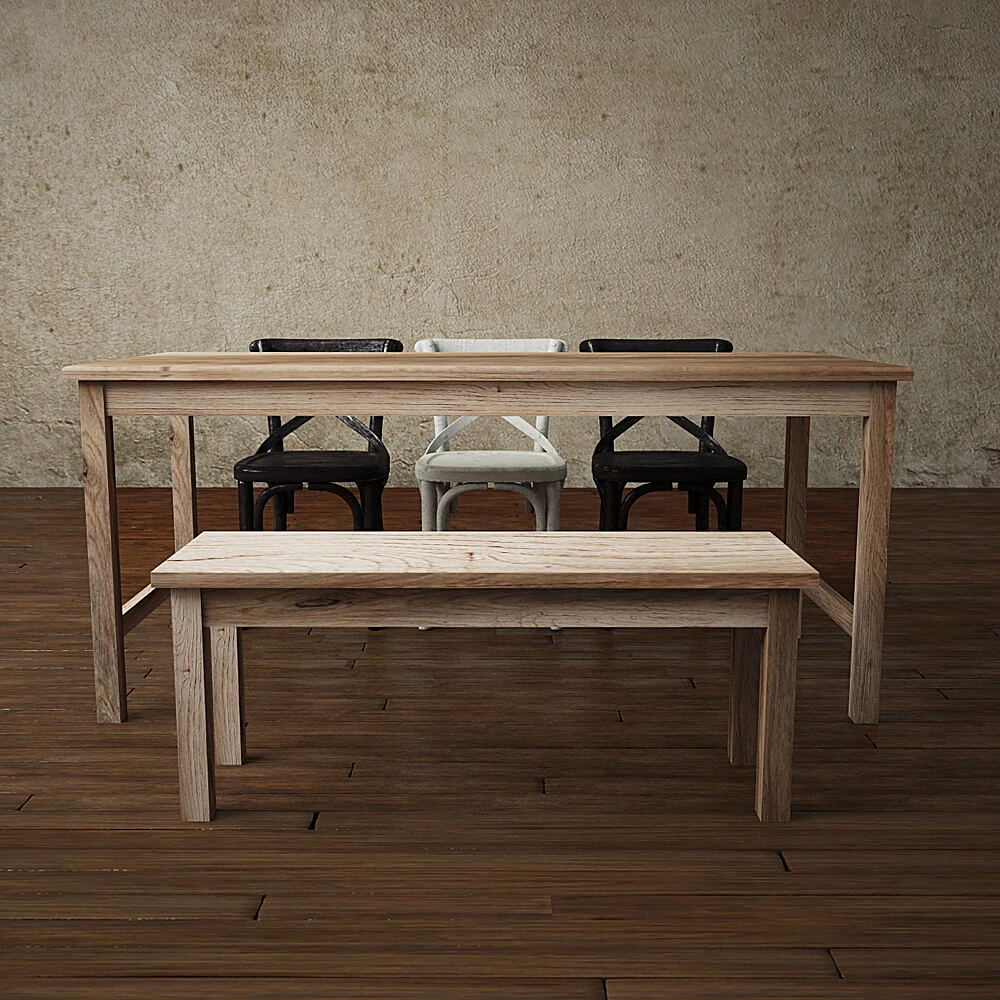 Wooden Dining Table Set with Bench and Chairs (2)