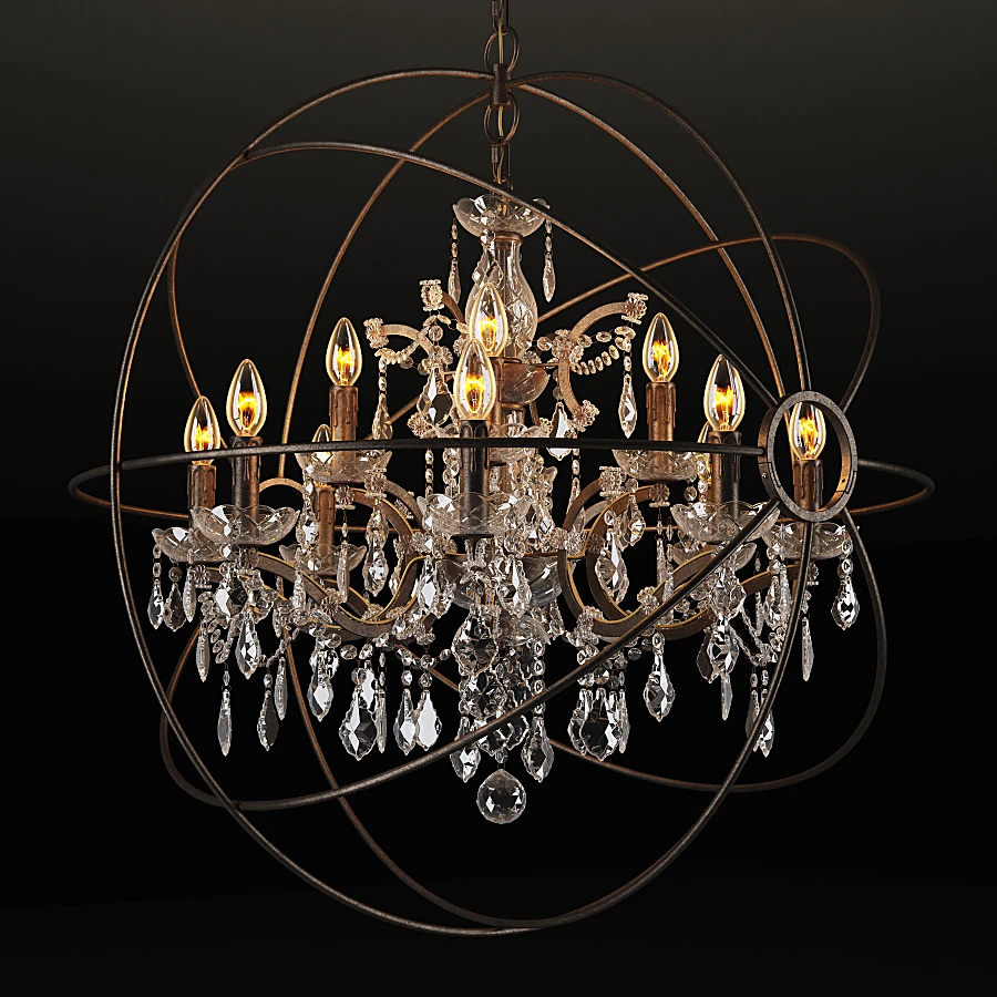 Chandelier with Spherical Metal Frame and Crystals