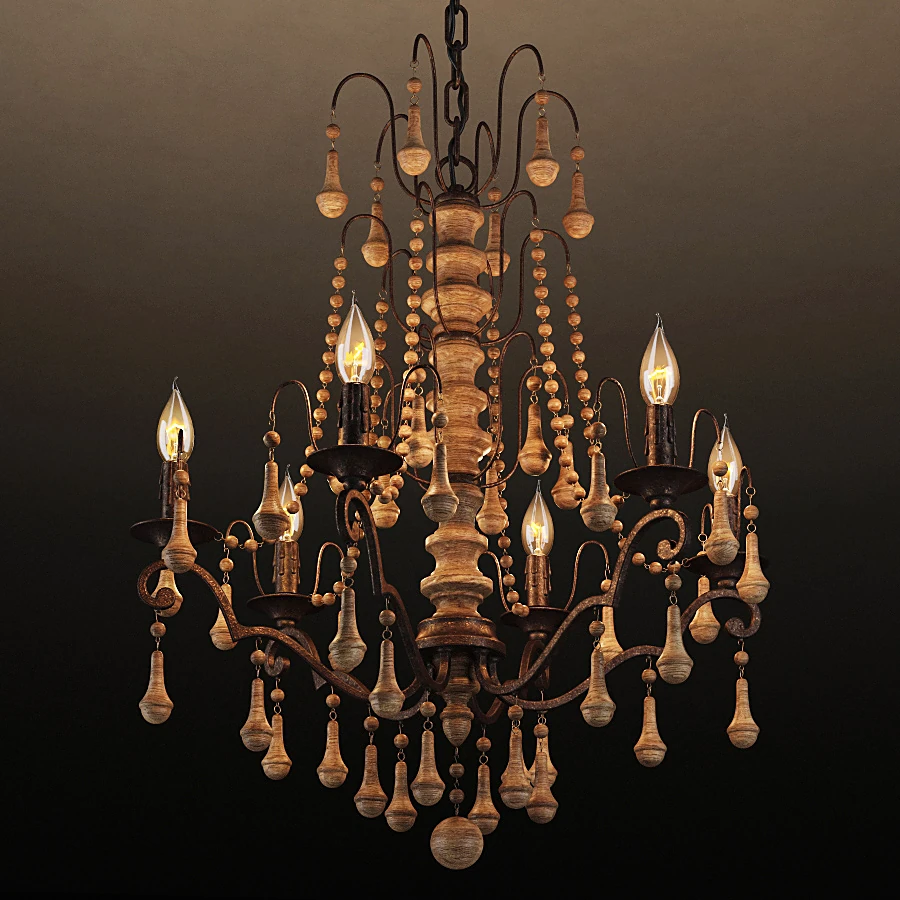 Chandelier with Distressed Wood and Metal