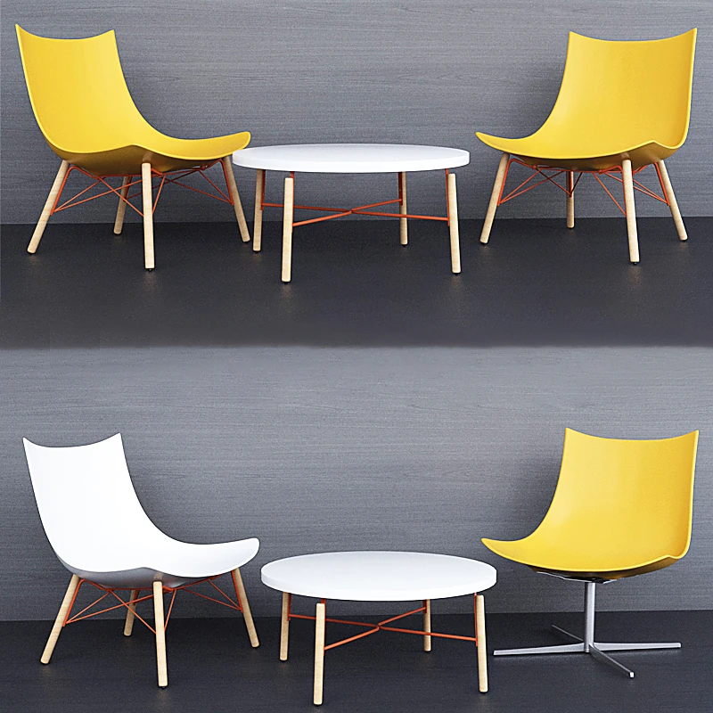 Lounge Chairs and Coffee Table Set with White Top and Yellow Chairs