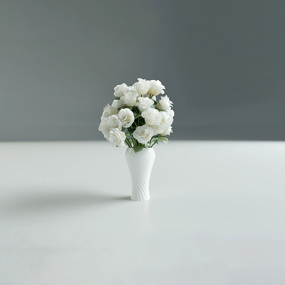Bouquet Bianco in Vaso di Ceramica Testurizzata