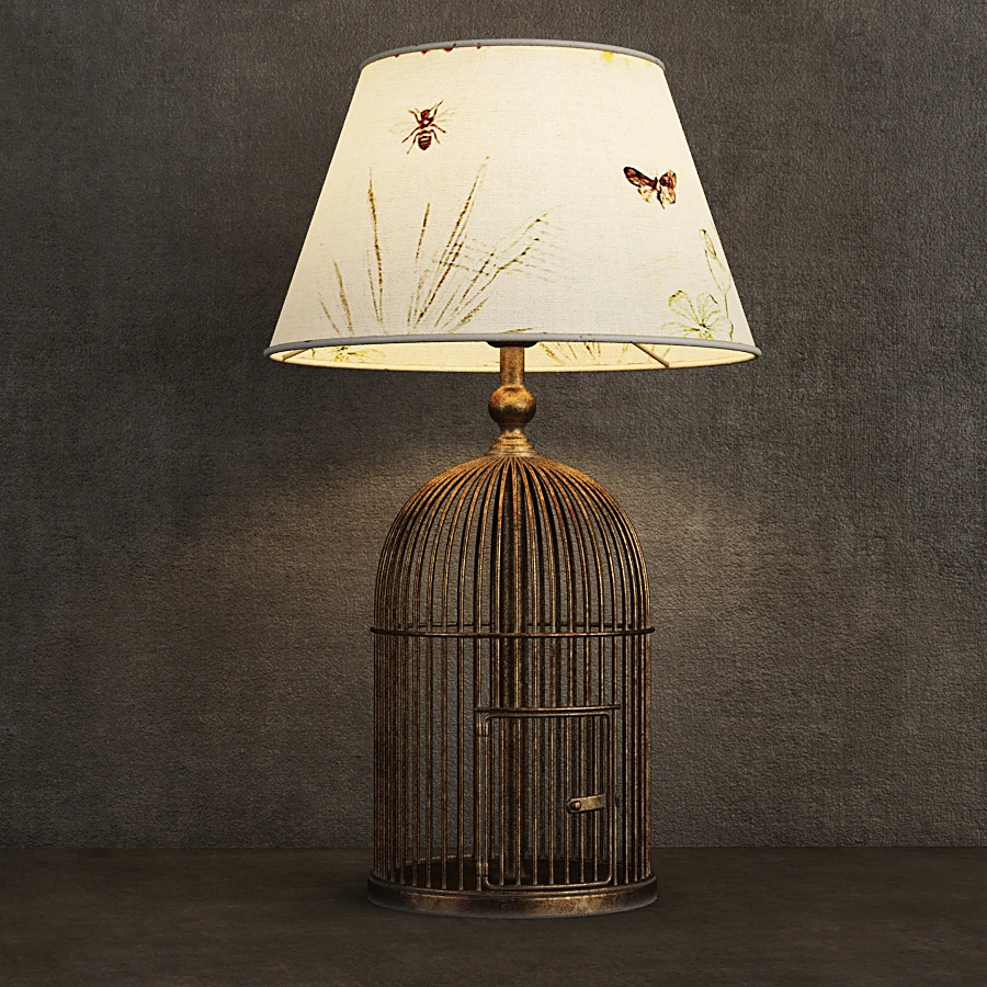 Table Lamp with Birdcage Base and Patterned Shade