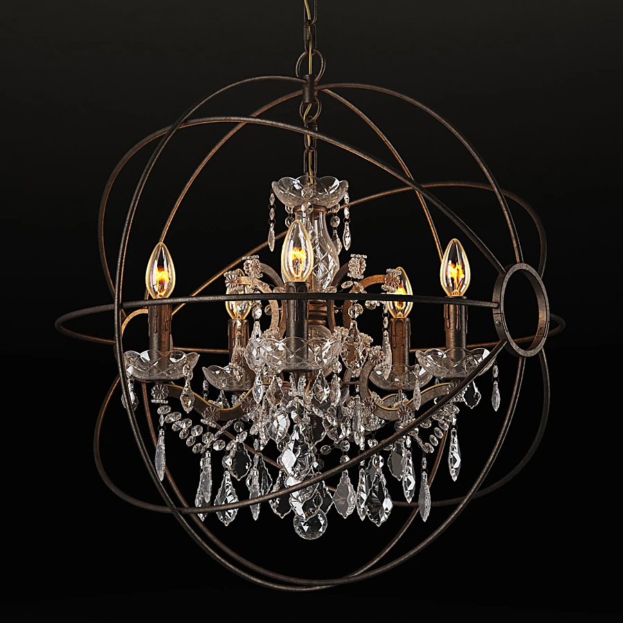 Chandelier with Iron Orb and Crystal