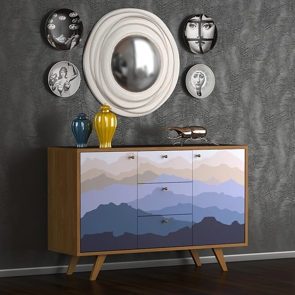Chest of Drawers with Mountain Landscape Pattern