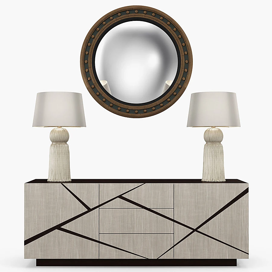 Chest of Drawers with Geometric Detail and Lamps