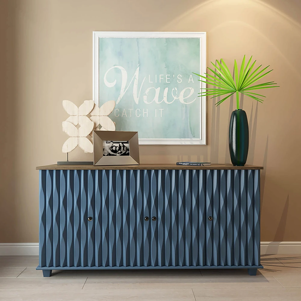Modern Blue Sideboard with Wavy Textured Front