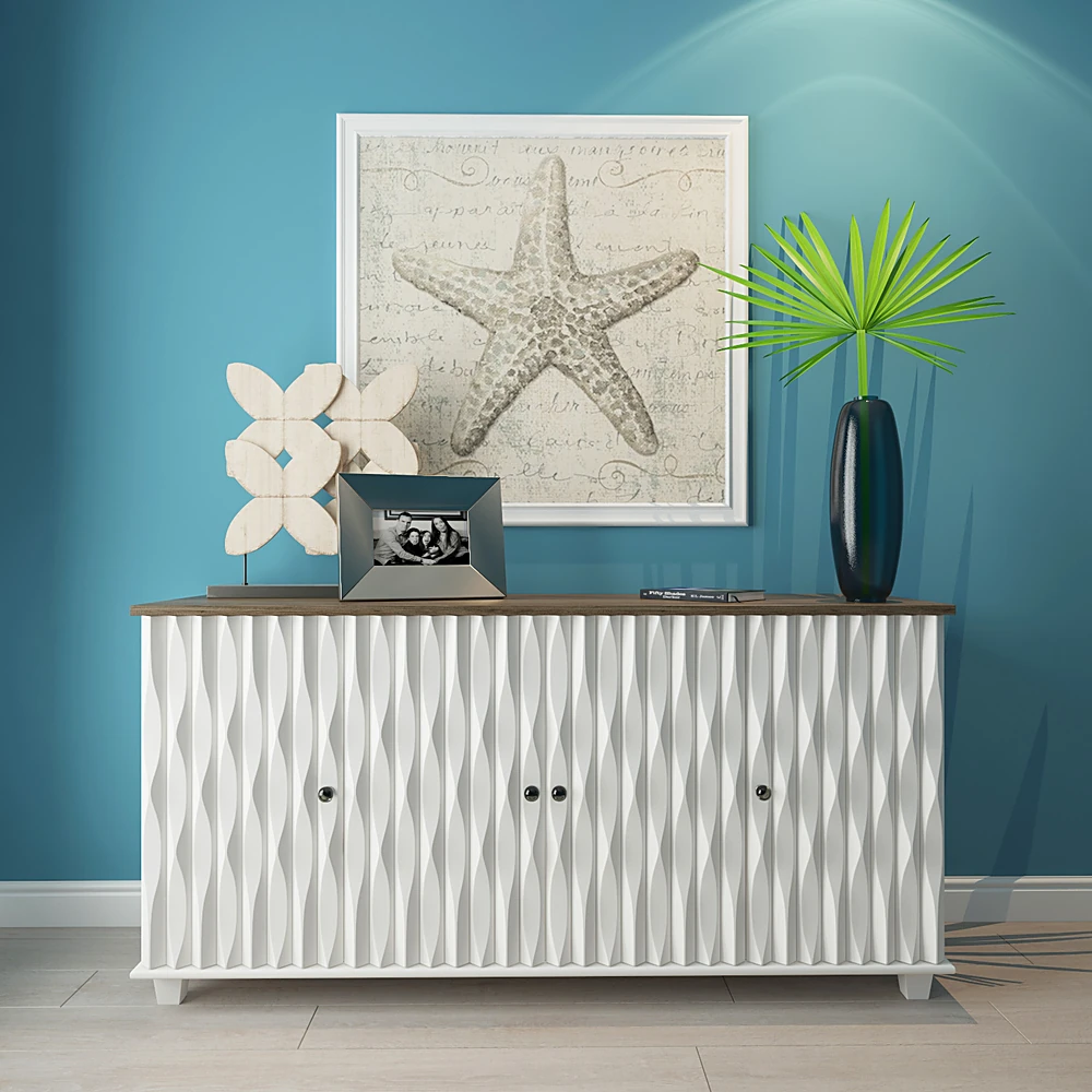 Modern Blue Sideboard with Wavy Textured Front (2)