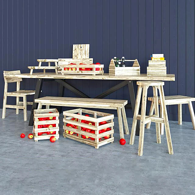 Rustic Wooden Table with Apples and Crates