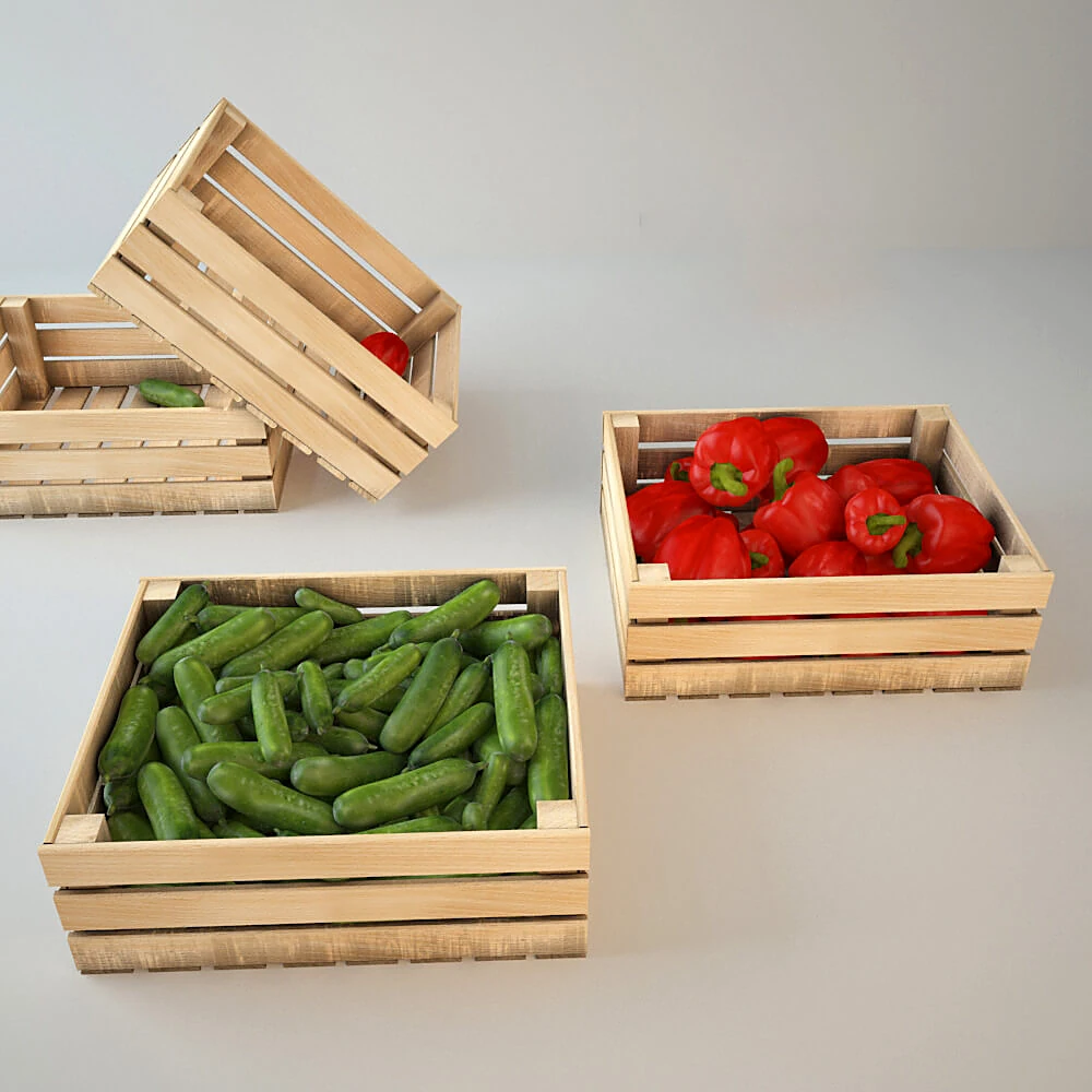 Vegetable Collection in Wooden Crates